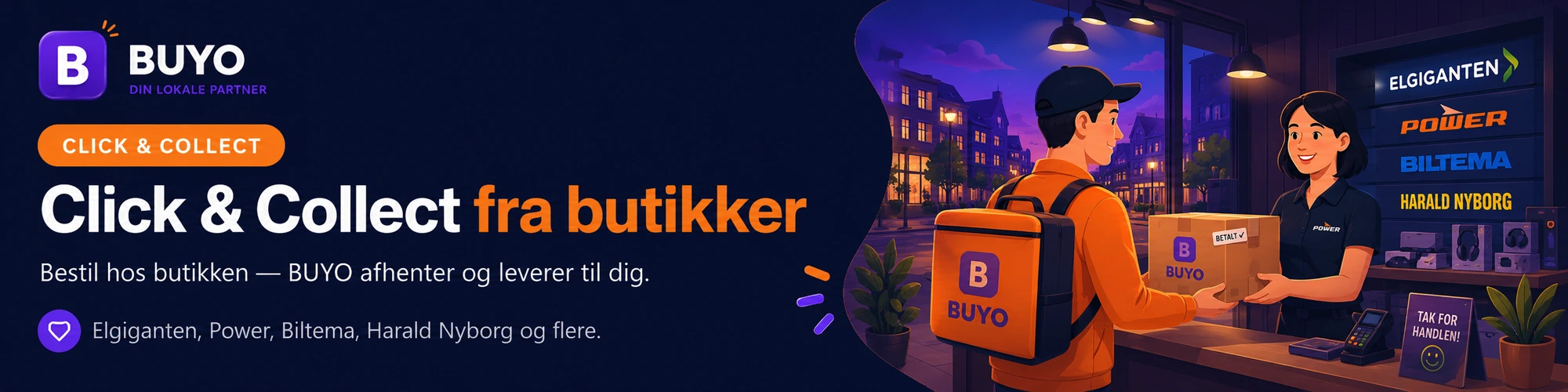 Click & Collect fra butikker — Elgiganten, Power, Biltema, Harald Nyborg