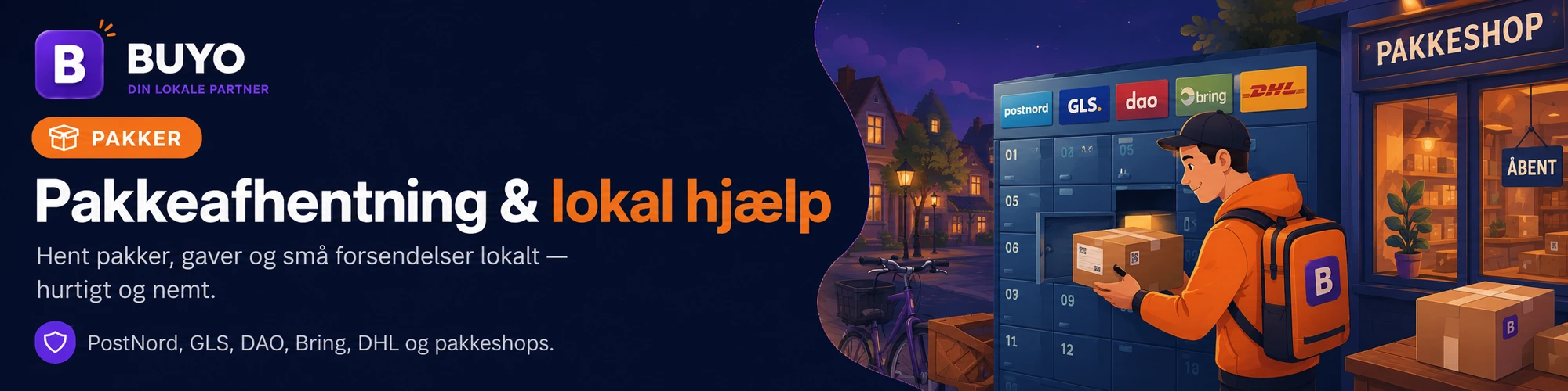 Pakkeafhentning & lokal hjælp — PostNord, GLS, DAO, Bring, DHL