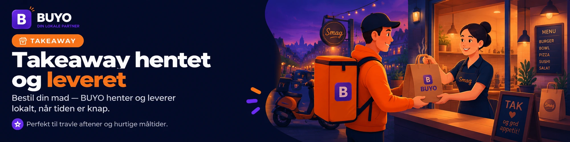 Takeaway hentet og leveret — bestil din mad, BUYO henter